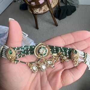 Elegant Gold and Green Beaded Desi Choker